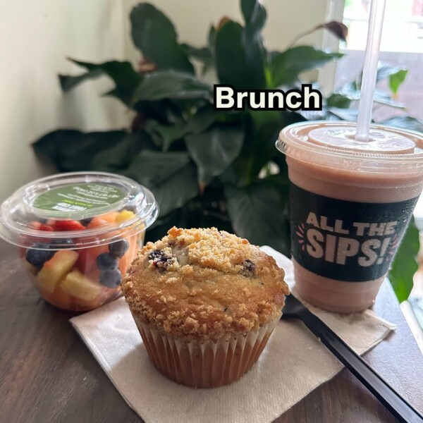 Fruit Salad, Muffin, Drink