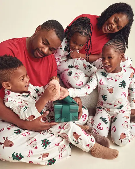 Family in matching pajamas